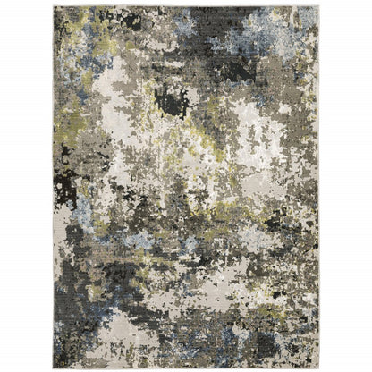 3' X 5' Grey Green Gold Blue And Beige Abstract Power Loom Stain Resistant Area Rug