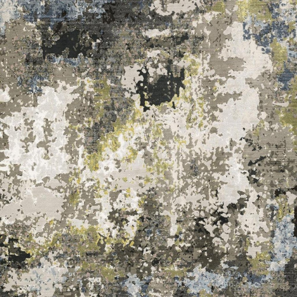 5' X 8' Grey Green Gold Blue And Beige Abstract Power Loom Stain Resistant Area Rug