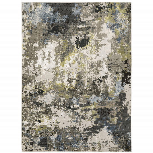 6' X 9' Grey Green Gold Blue And Beige Abstract Power Loom Stain Resistant Area Rug