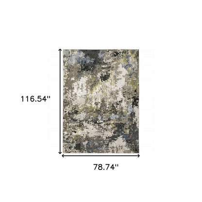 7' X 10' Gray And Green Abstract Area Rug
