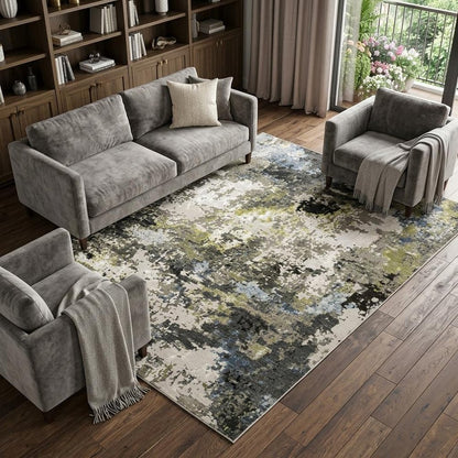 7' X 10' Gray And Green Abstract Area Rug