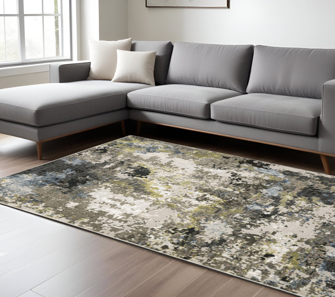 7' X 10' Blue and Gray Abstract Power Loom Area Rug