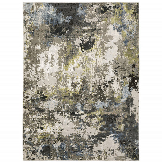 7' X 10' Gray And Green Abstract Area Rug