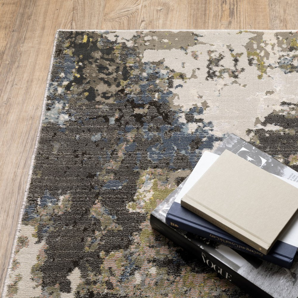 7' X 10' Gray And Green Abstract Area Rug