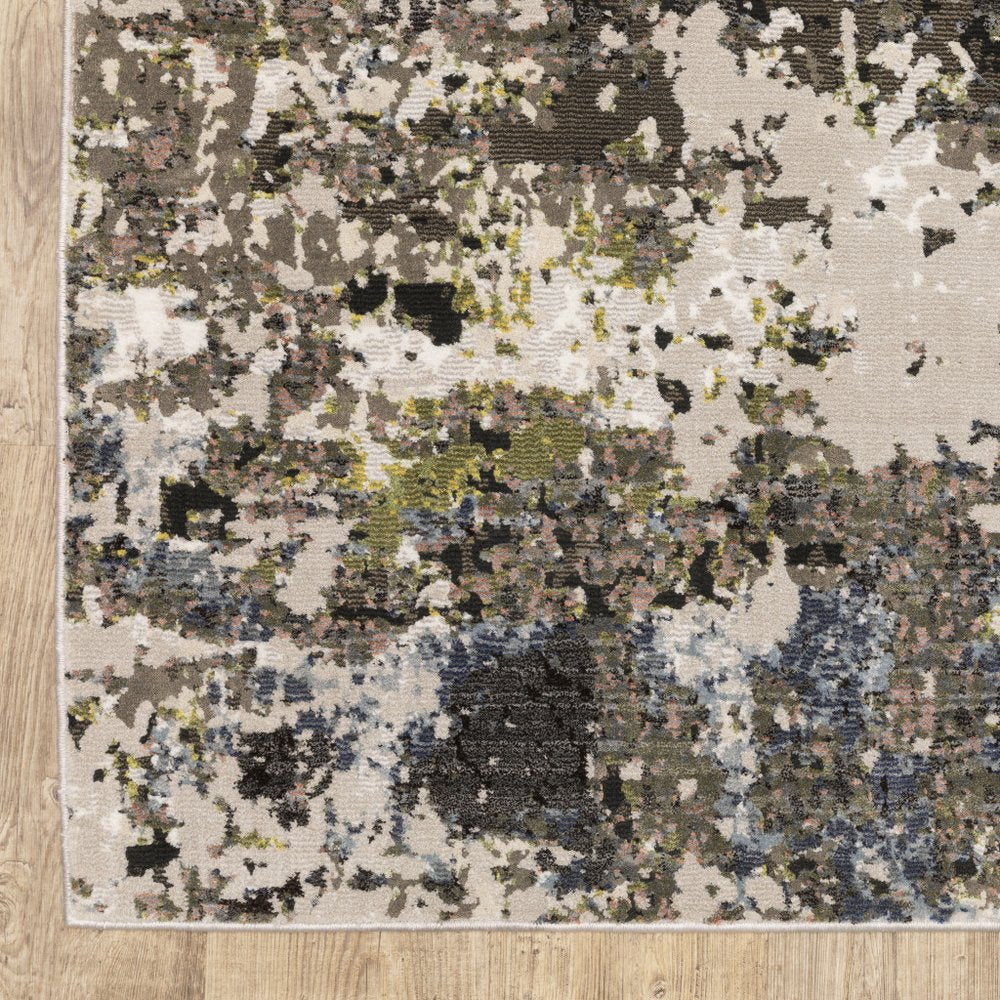 7' X 10' Gray And Green Abstract Area Rug