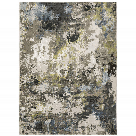 8' X 11' Grey Green Gold Blue And Beige Abstract Power Loom Stain Resistant Area Rug