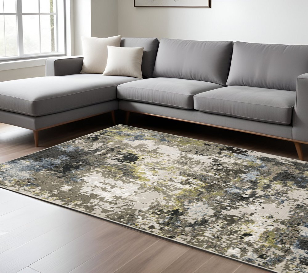 8' X 11' Gray And Green Abstract Area Rug