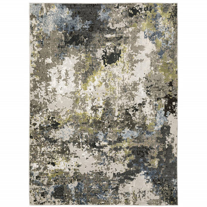 8' X 11' Gray And Green Abstract Area Rug