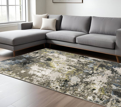 10' X 13' Grey Green Gold Blue And Beige Abstract Power Loom Stain Resistant Area Rug