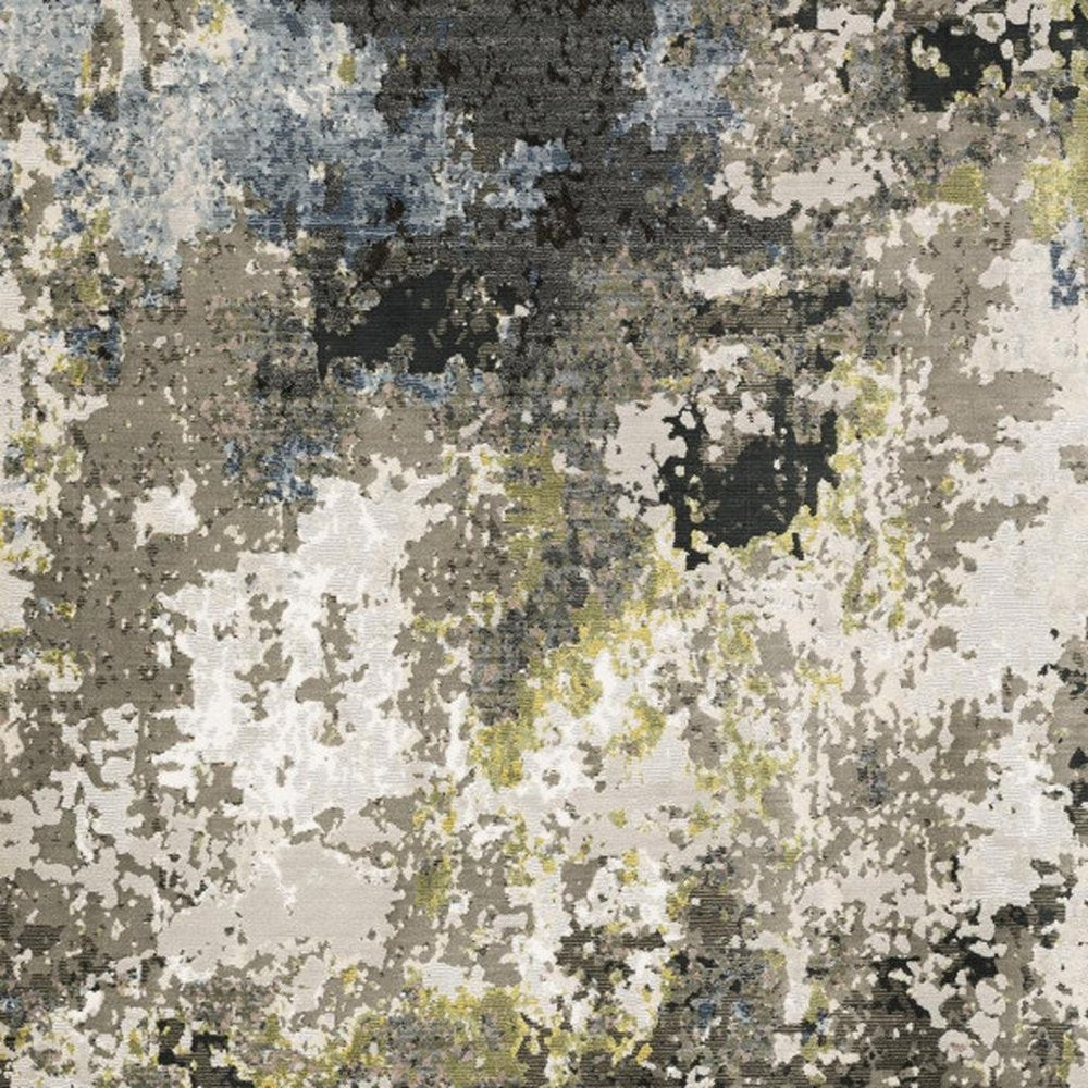 10' X 13' Grey Green Gold Blue And Beige Abstract Power Loom Stain Resistant Area Rug
