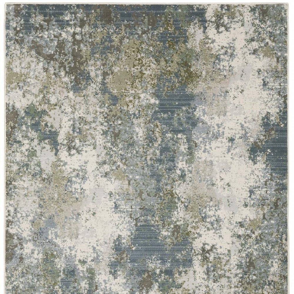 3' X 5' Blue Grey Green And Beige Abstract Power Loom Stain Resistant Area Rug
