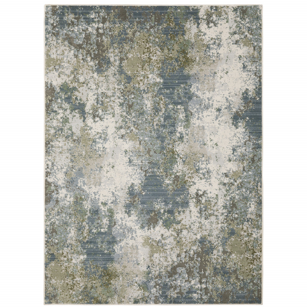 5' X 8' Blue Grey Green And Beige Abstract Power Loom Stain Resistant Area Rug