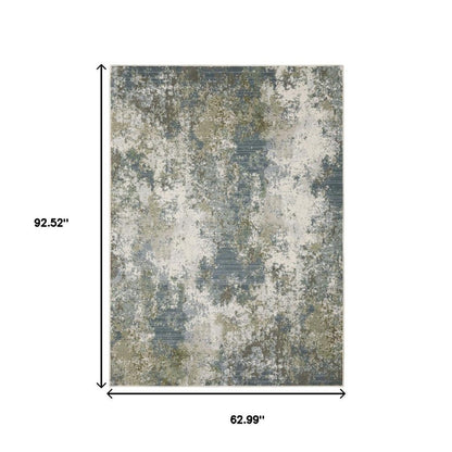 5' X 8' Blue Grey Green And Beige Abstract Power Loom Stain Resistant Area Rug