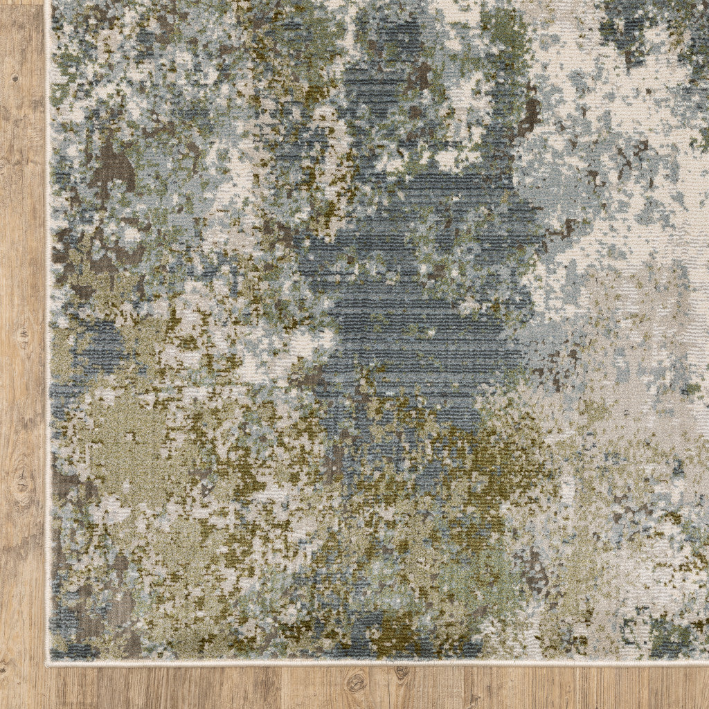 6' X 9' Blue Grey Green And Beige Abstract Power Loom Stain Resistant Area Rug