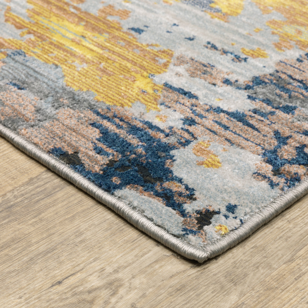 3' X 5' Yellow Gold Blue Grey Brown And Beige Abstract Power Loom Stain Resistant Area Rug