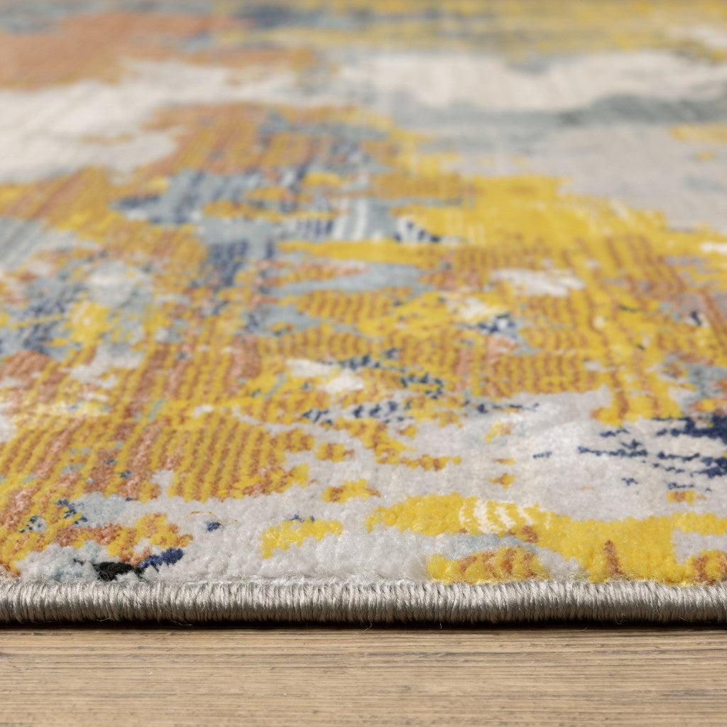 3' X 5' Yellow Gold Blue Grey Brown And Beige Abstract Power Loom Stain Resistant Area Rug