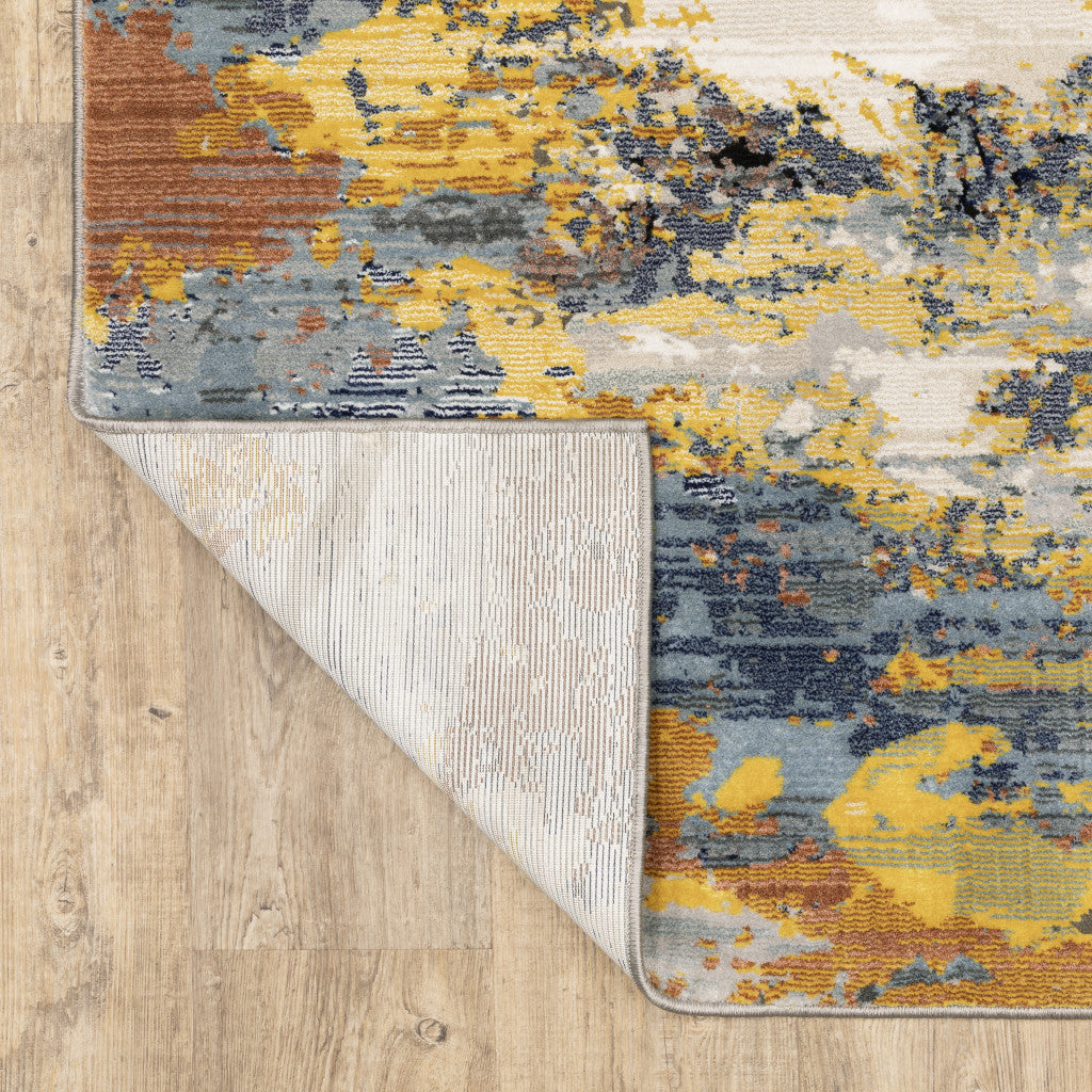 3' X 5' Yellow Gold Blue Grey Brown And Beige Abstract Power Loom Stain Resistant Area Rug