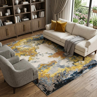 7' X 10' Yellow And Blue Abstract Area Rug