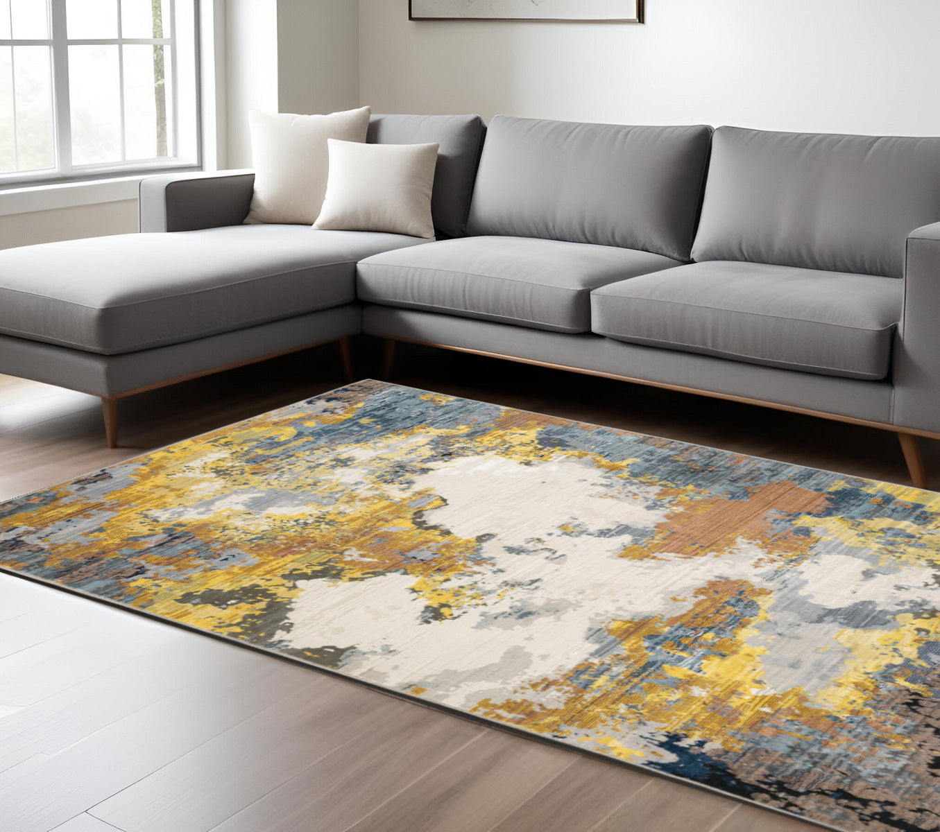 7' X 10' Blue and Beige Abstract Power Loom Area Rug