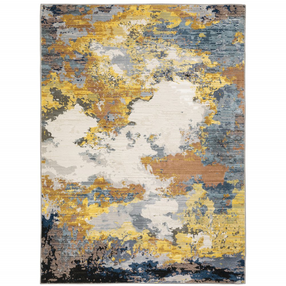 7' X 10' Yellow And Blue Abstract Area Rug