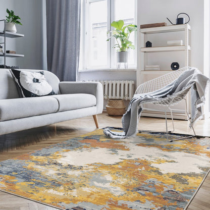 7' X 10' Yellow And Blue Abstract Area Rug