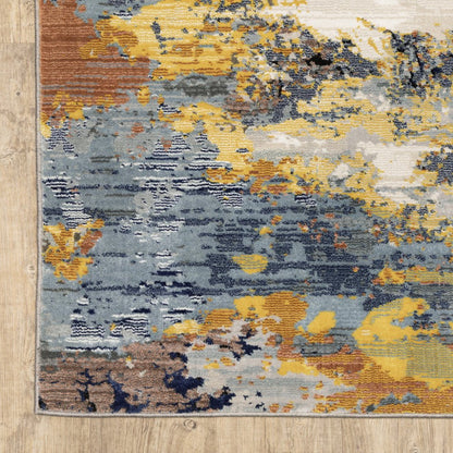 7' X 10' Yellow And Blue Abstract Area Rug