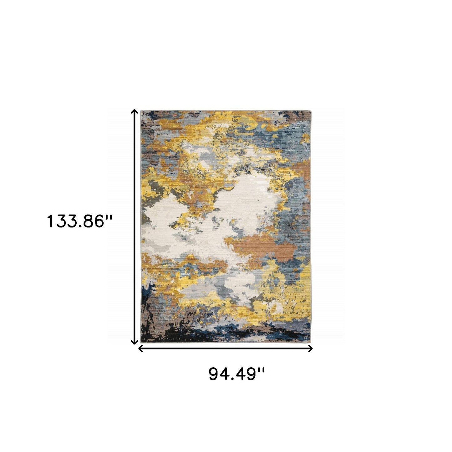 8' X 11' Yellow Gold Blue Grey Brown And Beige Abstract Power Loom Stain Resistant Area Rug