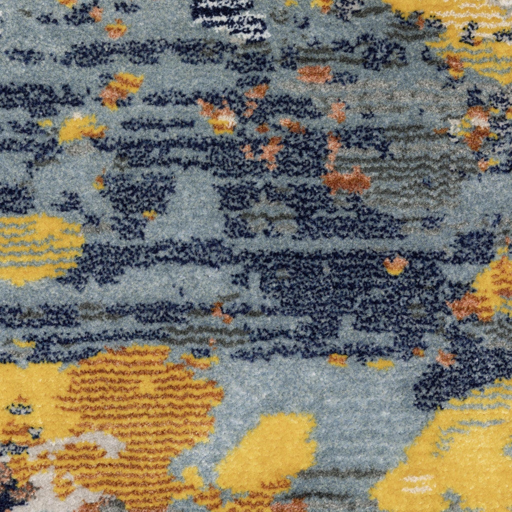 8' X 11' Yellow Gold Blue Grey Brown And Beige Abstract Power Loom Stain Resistant Area Rug