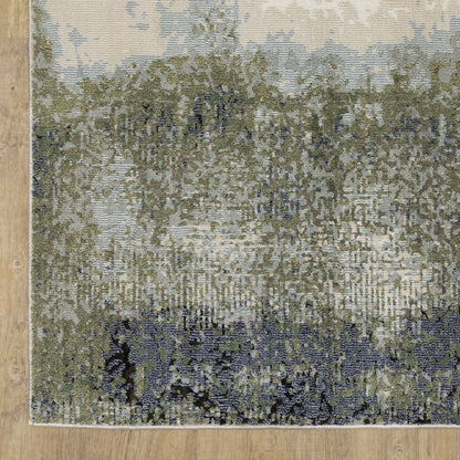 5' X 8' Blue Green Grey And Beige Abstract Power Loom Stain Resistant Area Rug