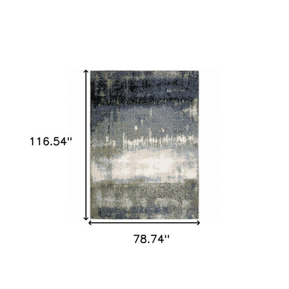7' X 10' Blue And Green Abstract Area Rug