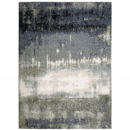 7' X 10' Blue And Green Abstract Area Rug