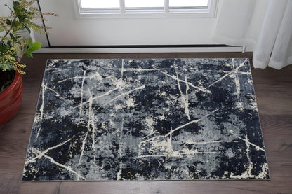 3' X 5' Blue Grey And Beige Abstract Power Loom Stain Resistant Area Rug