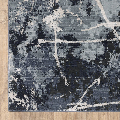 5' X 8' Blue Grey And Beige Abstract Power Loom Stain Resistant Area Rug