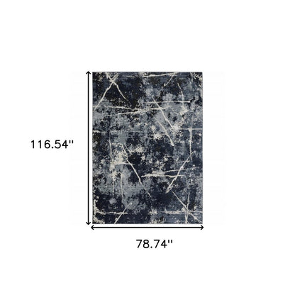 7' X 10' Blue Gray And Black Abstract Area Rug