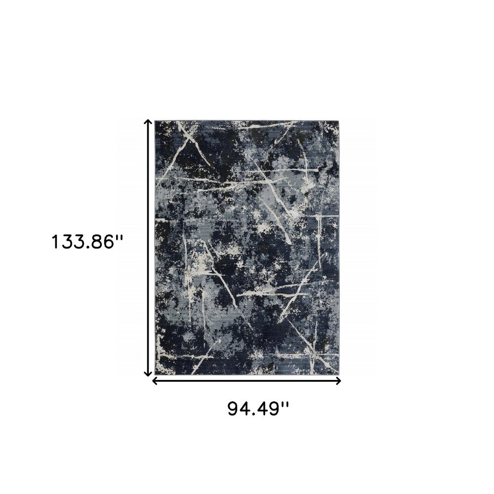 8' X 11' Blue Gray And Black Abstract Area Rug