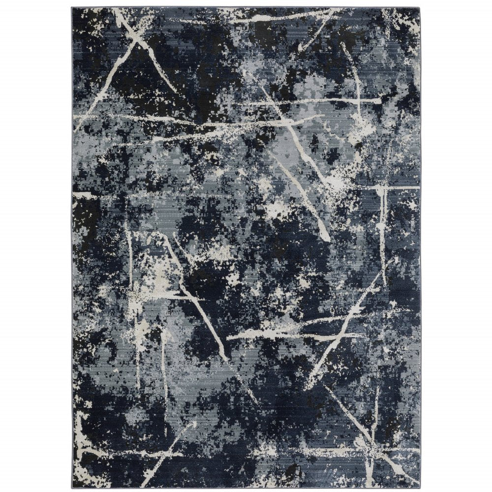 8' X 11' Blue Gray And Black Abstract Area Rug