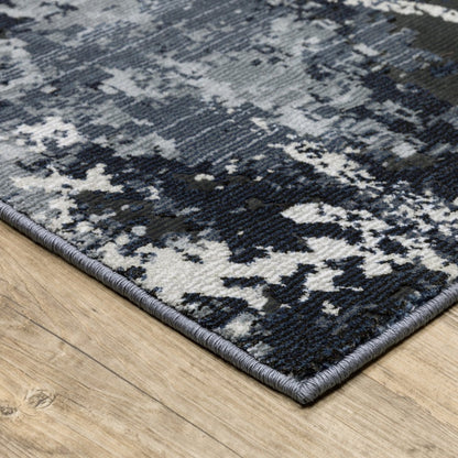 8' X 11' Blue Gray And Black Abstract Area Rug