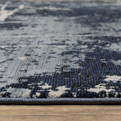 8' X 11' Blue Gray And Black Abstract Area Rug