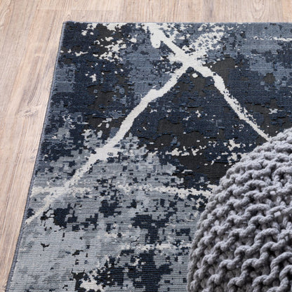 8' X 11' Blue Gray And Black Abstract Area Rug