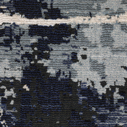 8' X 11' Blue Gray And Black Abstract Area Rug