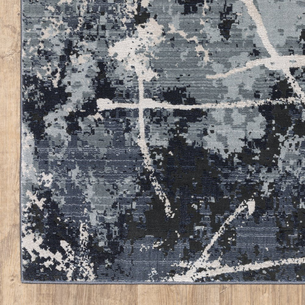 8' X 11' Blue Gray And Black Abstract Area Rug