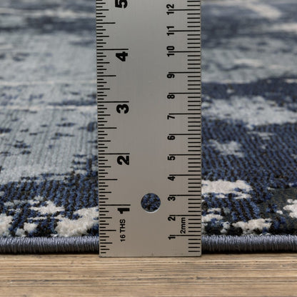 8' X 11' Blue Gray And Black Abstract Area Rug