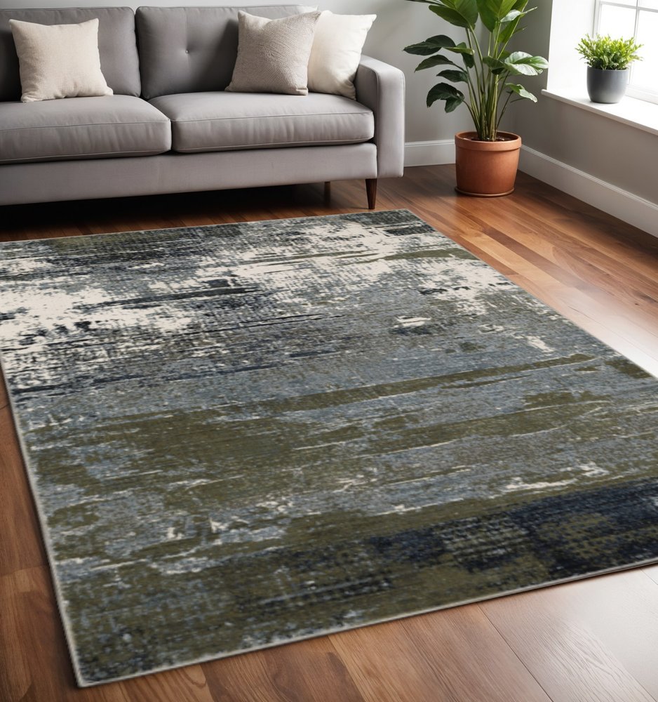 5' X 8' Blue And Green Abstract Power Loom Area Rug