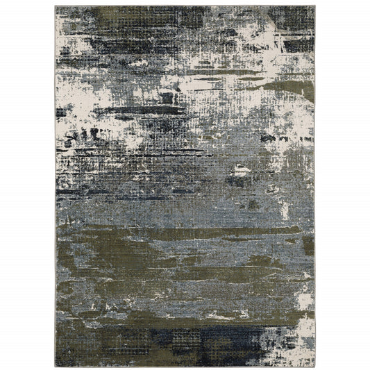 10' X 13' Blue And Green Abstract Power Loom Area Rug
