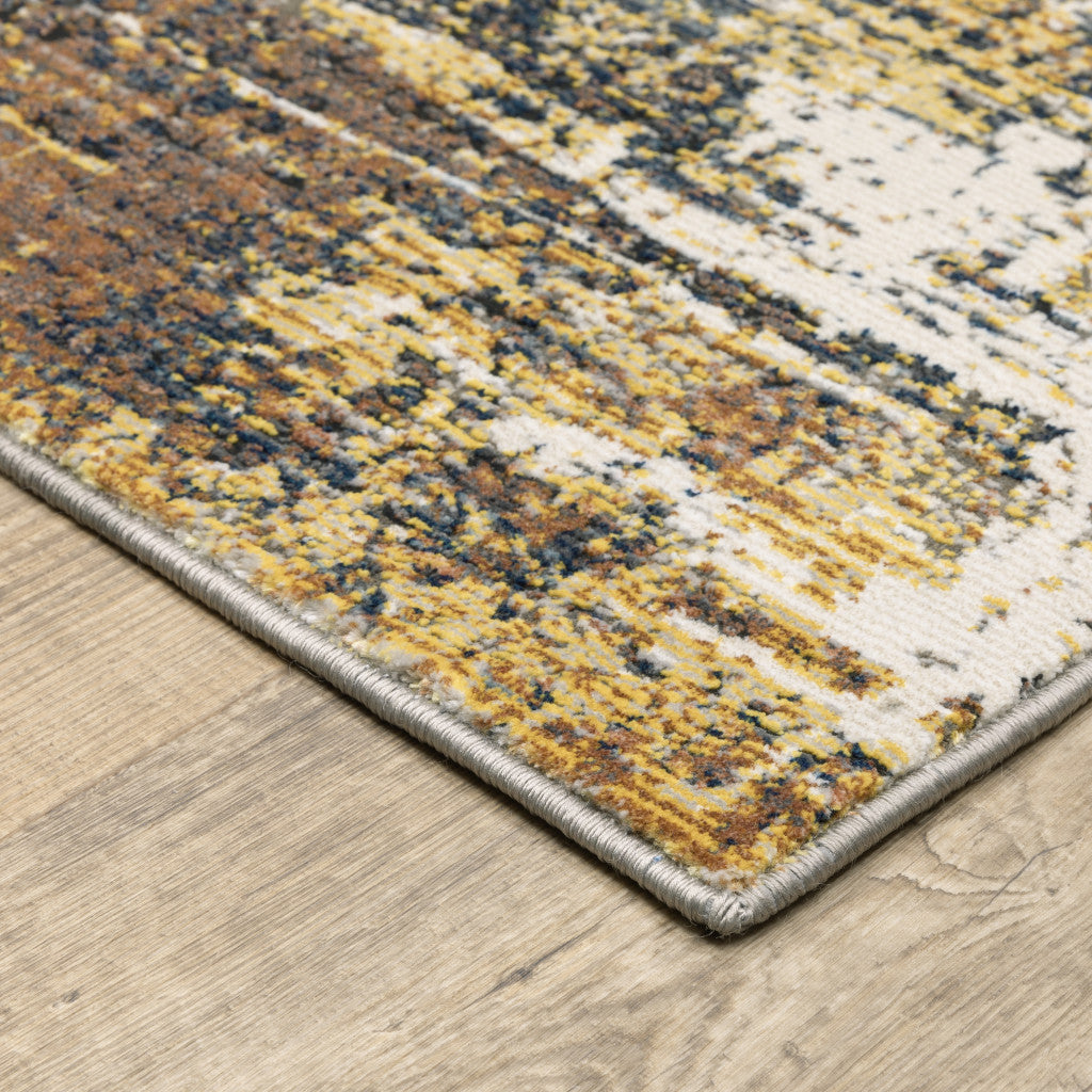 2' X 8' Gold Brown Rust Grey Blue And Beige Abstract Power Loom Stain Resistant Runner Rug