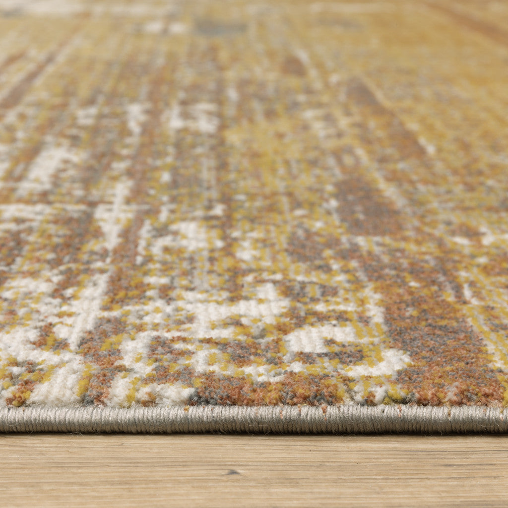 2' X 8' Gold Brown Rust Grey Blue And Beige Abstract Power Loom Stain Resistant Runner Rug