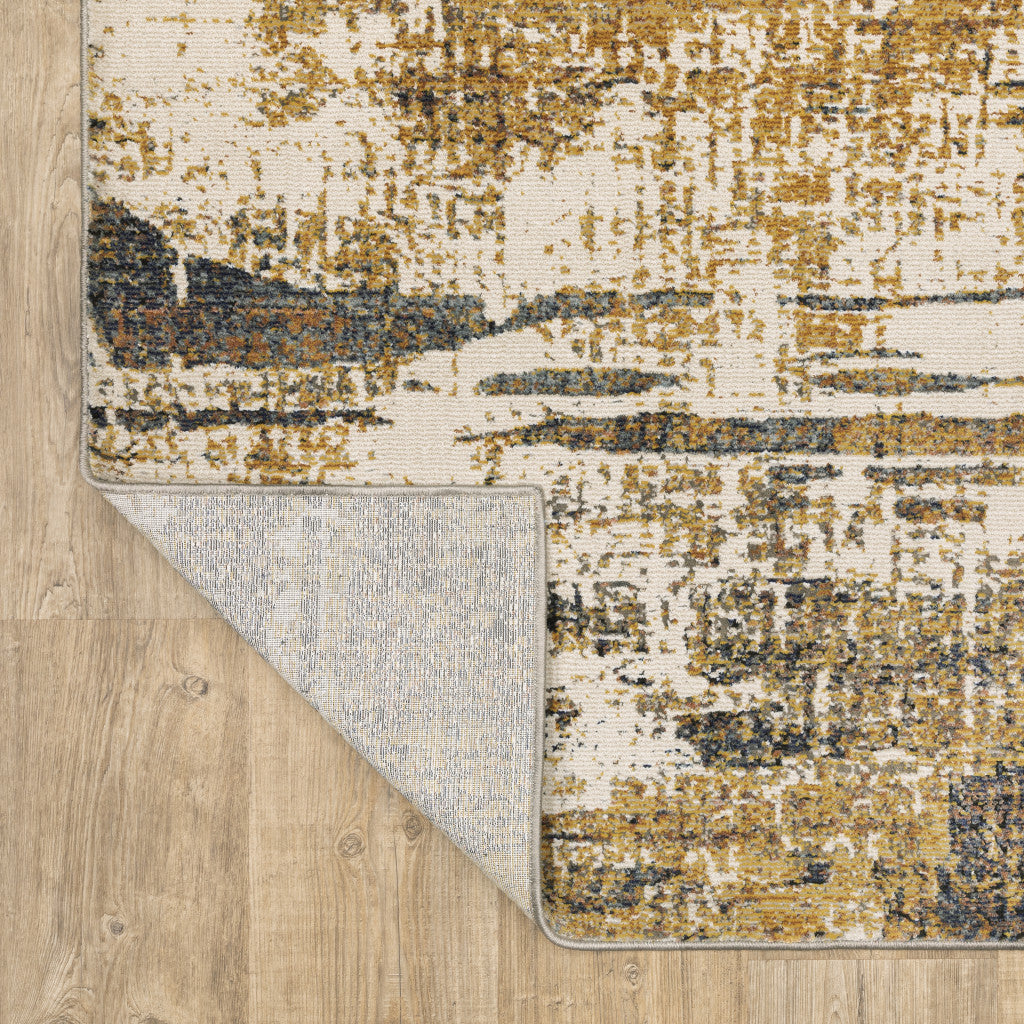 2' X 8' Gold Brown Rust Grey Blue And Beige Abstract Power Loom Stain Resistant Runner Rug