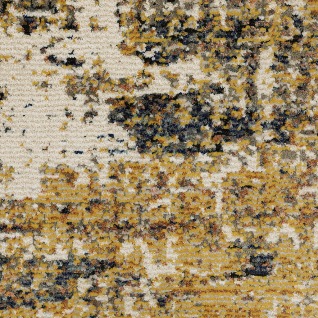 2' X 8' Gold Brown Rust Grey Blue And Beige Abstract Power Loom Stain Resistant Runner Rug