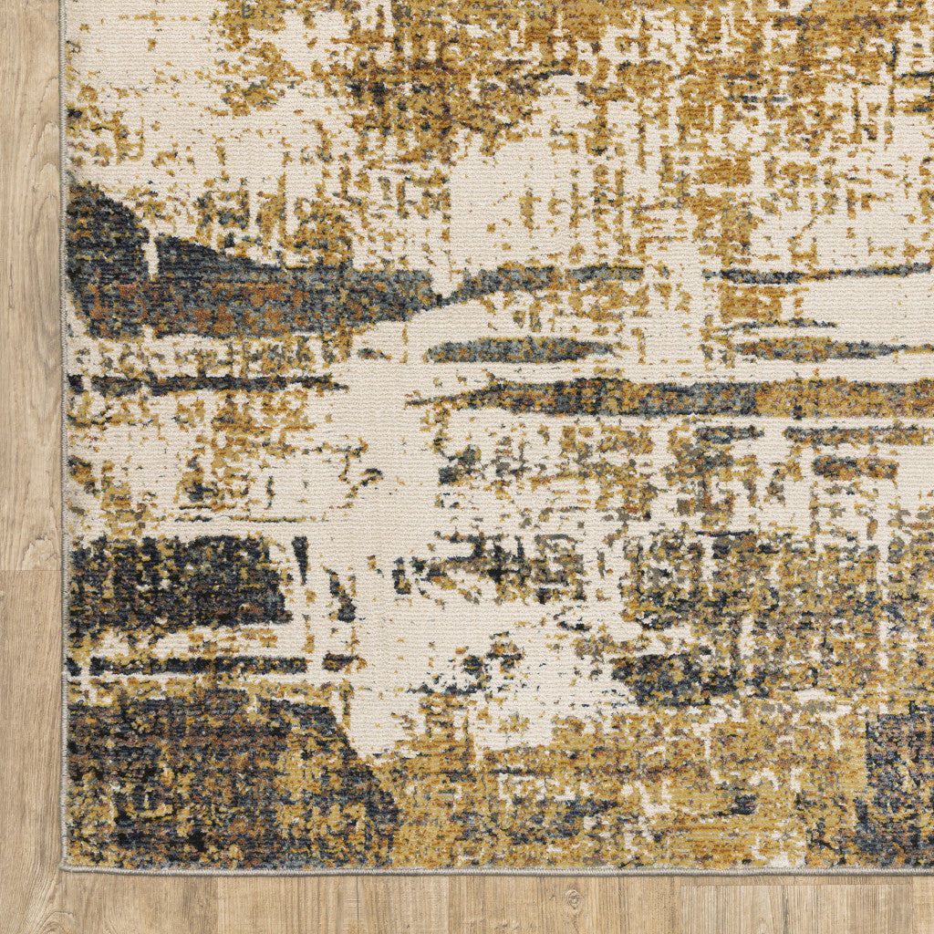 2' X 8' Gold Brown Rust Grey Blue And Beige Abstract Power Loom Stain Resistant Runner Rug