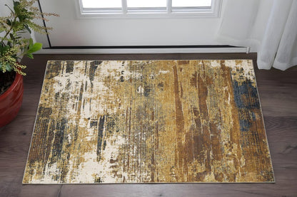 3' X 5' Gold Brown Rust Grey Blue And Beige Abstract Power Loom Stain Resistant Area Rug